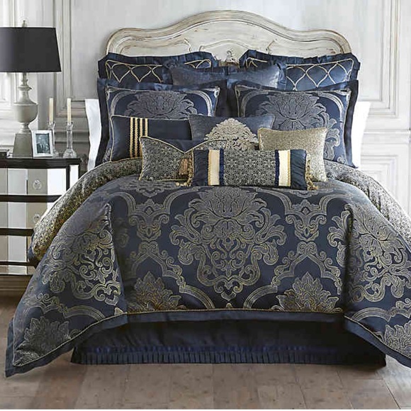 Waterford Bedding Vaughn King Comforter Set Gold Navy Blue